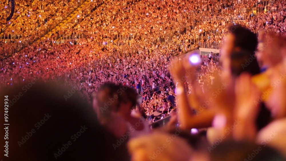 Handheld shot of a crowd making party at a rock concert