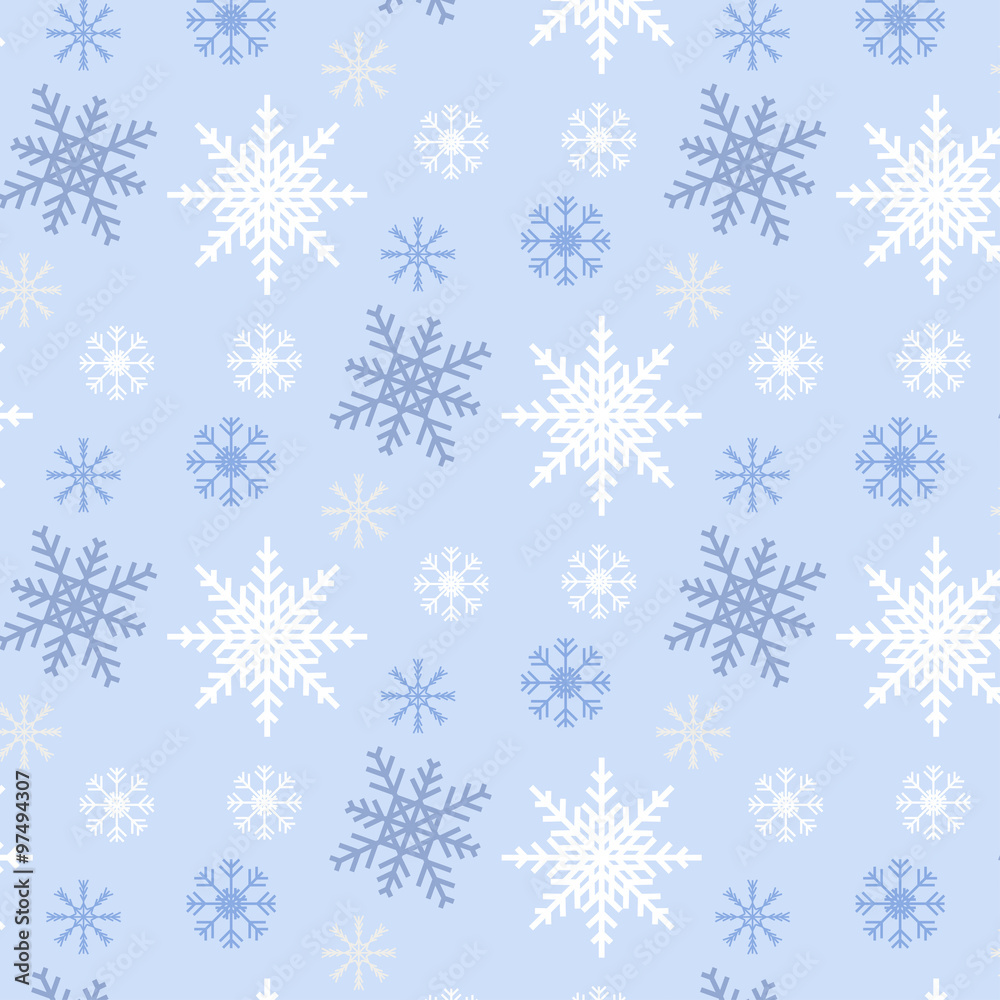 Snowflake seamless pattern blue background. Can be used for New Year and Christmas concepts. Snowfall elements, banners, posters, greeting cards. Vector design. swatches included. Snowflake seamless pattern blue background. Can be used for New Year and Christmas concepts. Snowfall elements, banners, posters, greeting cards. Vector design. swatches included.