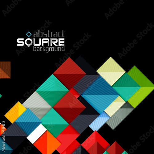 Glossy color squares on black. Geometric abstract background