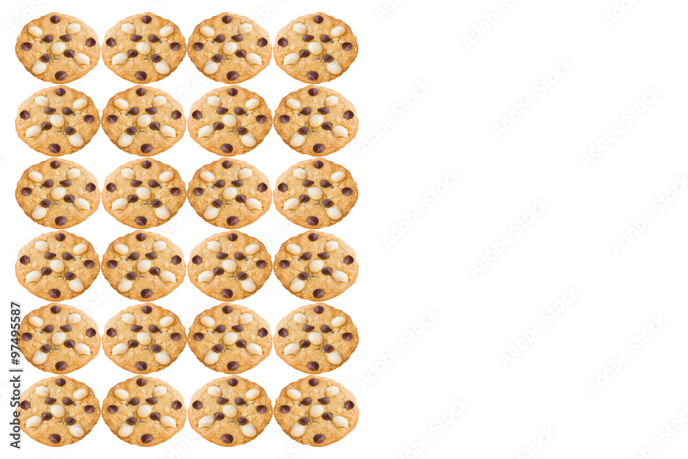 Macadamia and Chocolate Chip Cookies isolated on white backgroun Macadamia and Chocolate Chip Cookies isolated on white backgroun