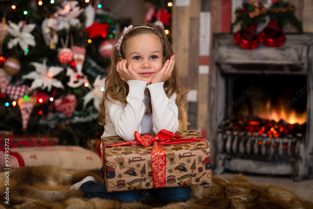 Happy girl with gift. Christmas. Happy girl with gift. Christmas.