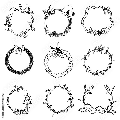 Wreaths vector set,free hand drawing wreaths