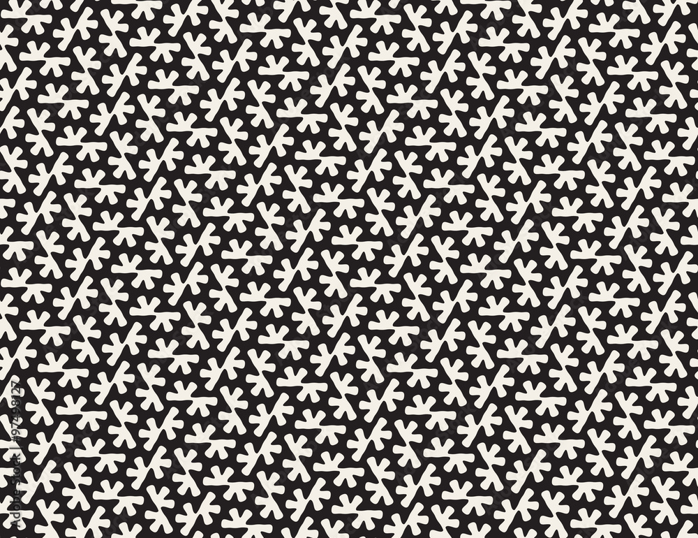 Vector Seamless Black and White Rounded Organic Shape Tessellation Pattern