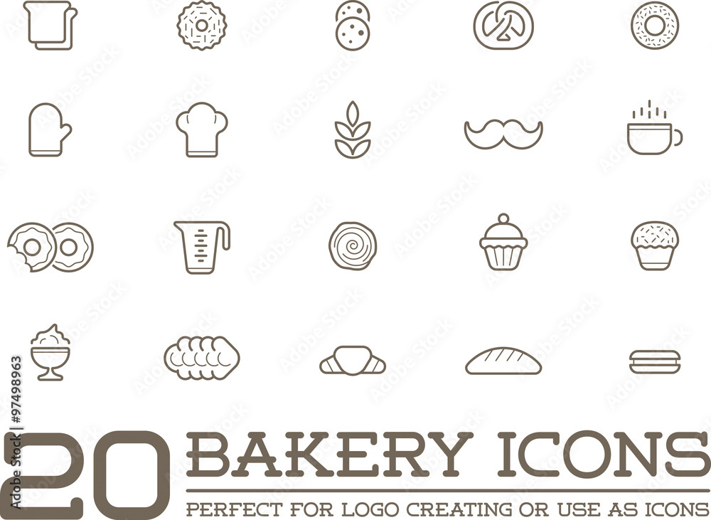 Set of Vector Bakery Pastry Elements and Bread Icons Illustration can be used as Logo or Icon in premium quality
