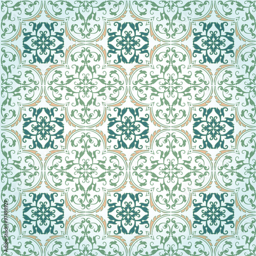 Seamless Damask Background Pattern Design and Wallpaper Made of Turkish Texture Ceramic Tiles in Vector