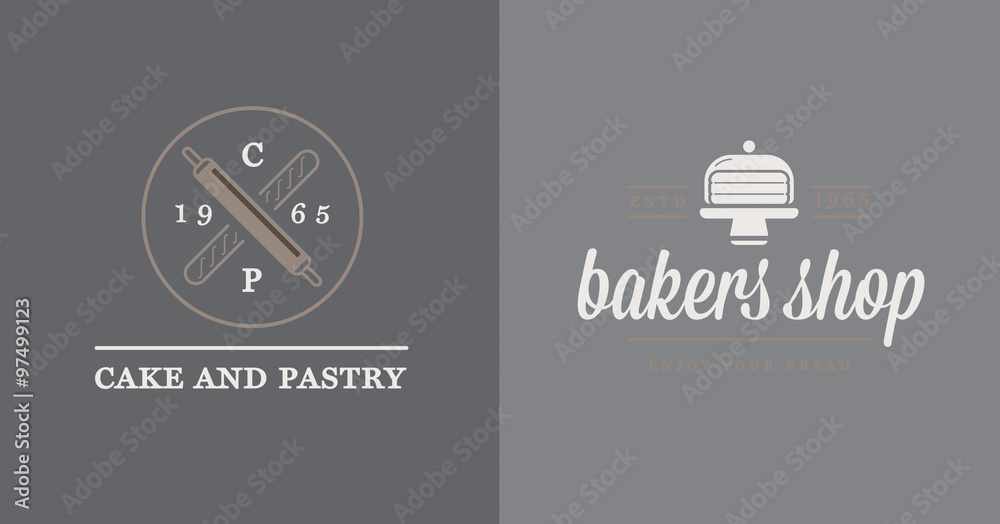 Obraz premium Set of Vector Bakery Pastry Elements and Bread Icons Illustration can be used as Logo or Icon in premium quality