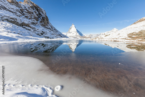 Matterhorn with reflection in Riffelsee, Zermatt, Switzerland