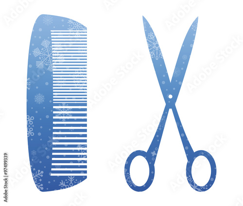 scissors and comb christmas icon with snow