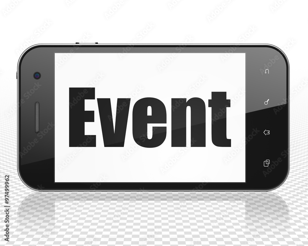 Holiday concept: Smartphone with Event on display Holiday concept: Smartphone with Event on display