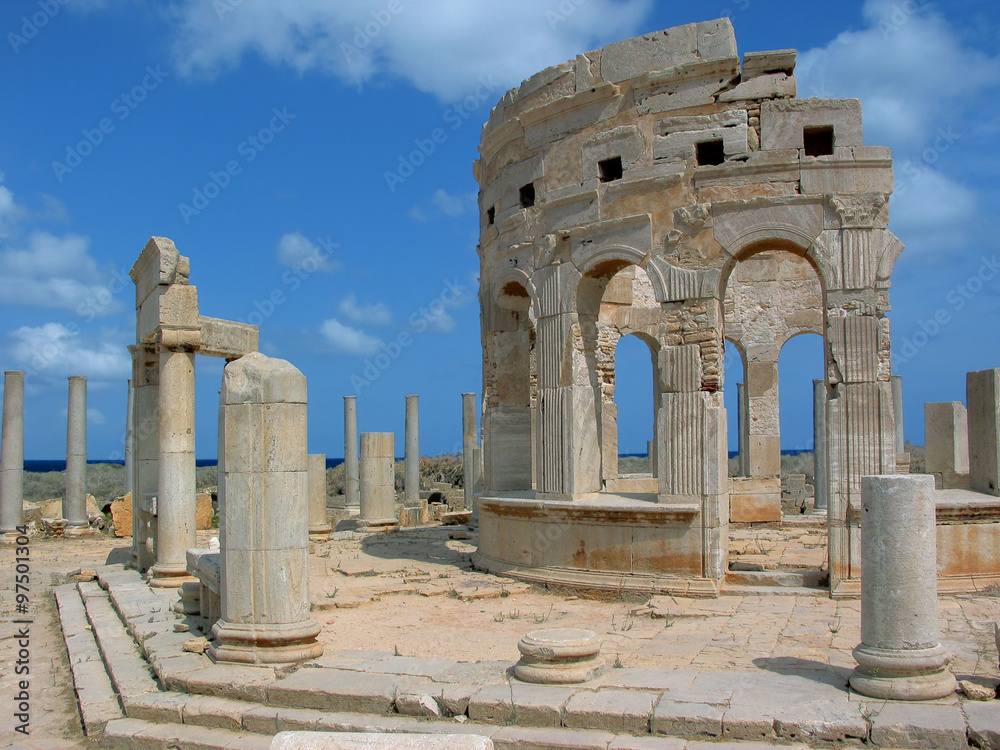 Libya. Leptis Magna. Market. One from two tholoi (or kiosk) surrounded by porticoes.