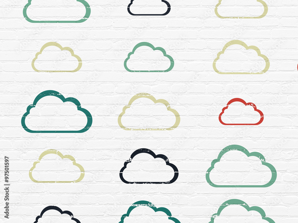 Cloud networking concept: Cloud icons on wall background Cloud networking concept: Cloud icons on wall background