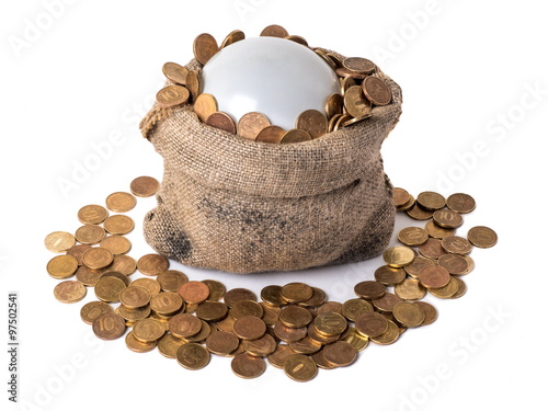 bag with bubble and falling coins