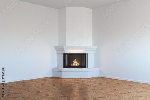 Fireplace in empty room photo