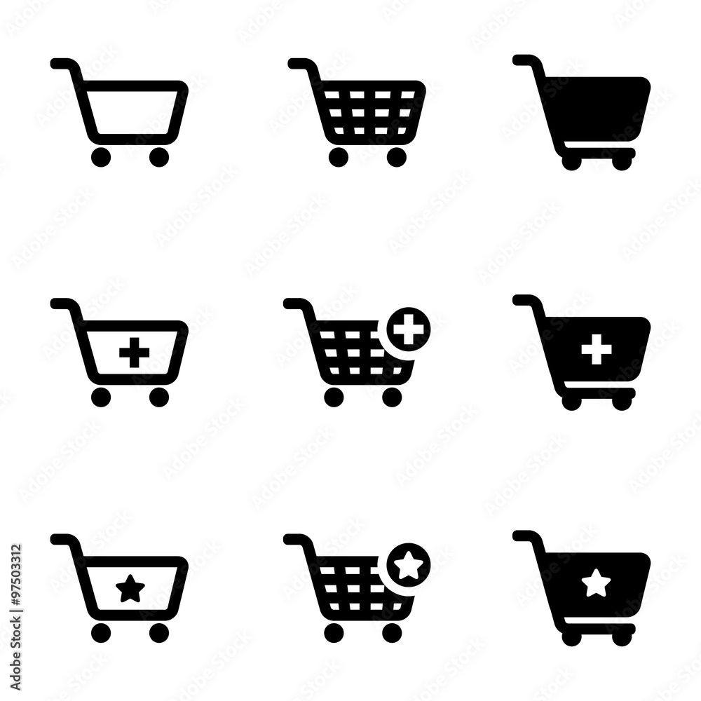 Vector black shopping cart icon set. Shopping Cart Icon Object, Shopping Cart Icon Picture, Shopping Cart Icon Image - stock vector