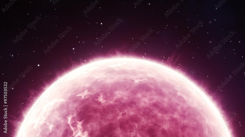pink sun in space with stars background