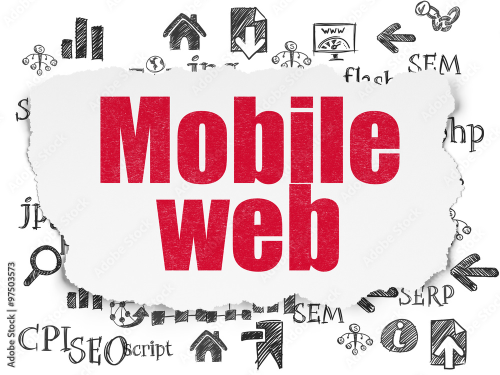 Web design concept: Mobile Web on Torn Paper background