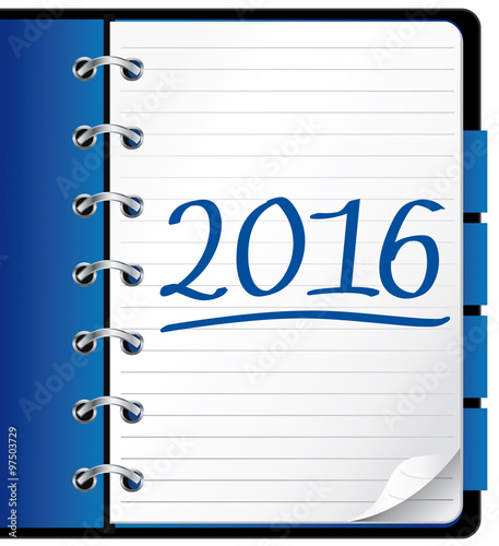 2016 agenda. Blue office notebook. Illustration.