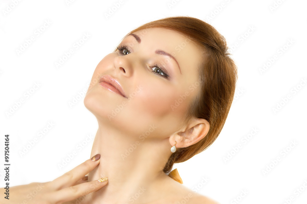 Face of the beautiful young woman on a white background Face of the beautiful young woman on a white background