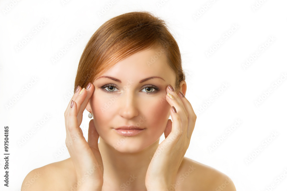 Face of the beautiful young woman on a white background Face of the beautiful young woman on a white background