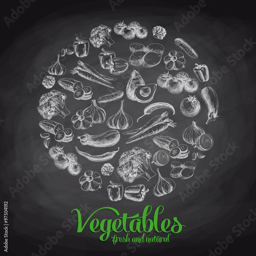 Hand drawn vector illustration with vegetables. 