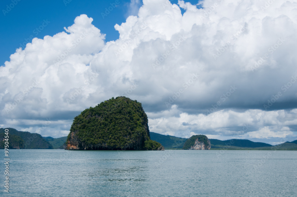 Cliffs Along the Bay. Islands at Phang Nga Bay near Krabi and Phuket. Thailand.