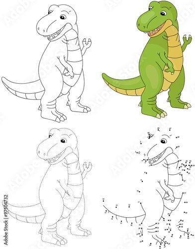 Cartoon tyrannosaur. Vector illustration. Dot to dot game for ki