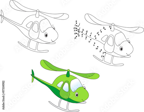 Cartoon helicopter. Vector illustration. Coloring and dot to dot