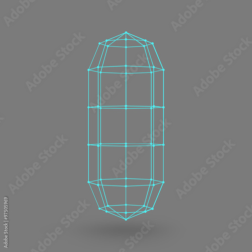 Polygonal capsule. The capsule of the lines connected dots. Atomic lattice. Driving constructive solution tank. White gradient background