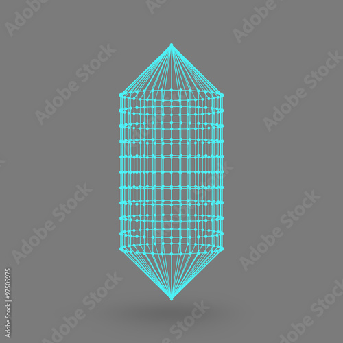 Polygonal capsule. The capsule of the lines connected dots. Atomic lattice. Driving constructive solution tank. White gradient background