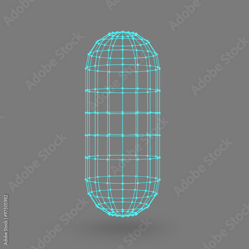 Polygonal capsule. The capsule of the lines connected dots. Atomic lattice. Driving constructive solution tank. White gradient background
