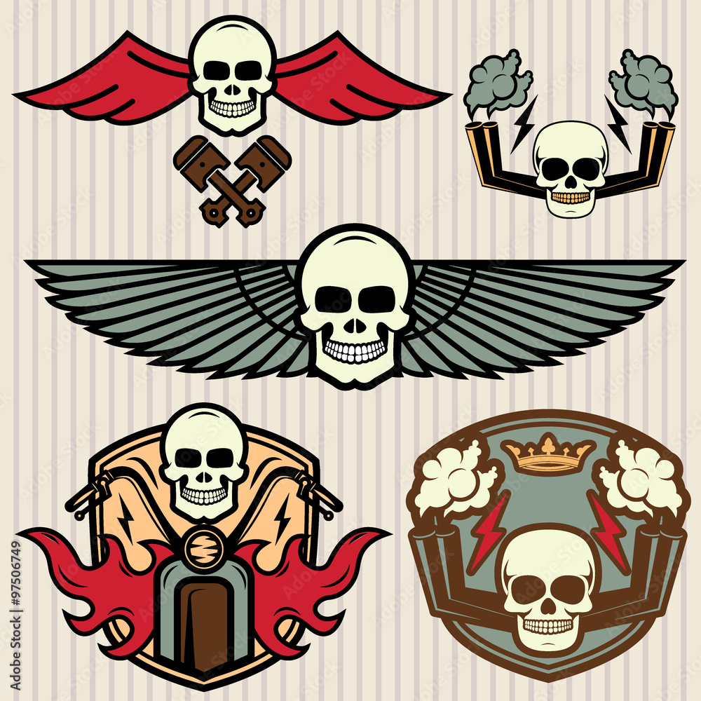 Badges, emblems Motorcycle Collections vector logo set. Set of bike labels design elements.