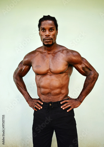 Shirtless african bodybuilder