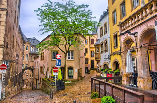 LUXEMBOURG CITY - JUN 2013: Narrow medieval street w