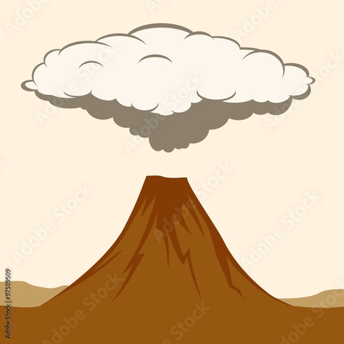 Volcanic eruption with clouds of smoke.