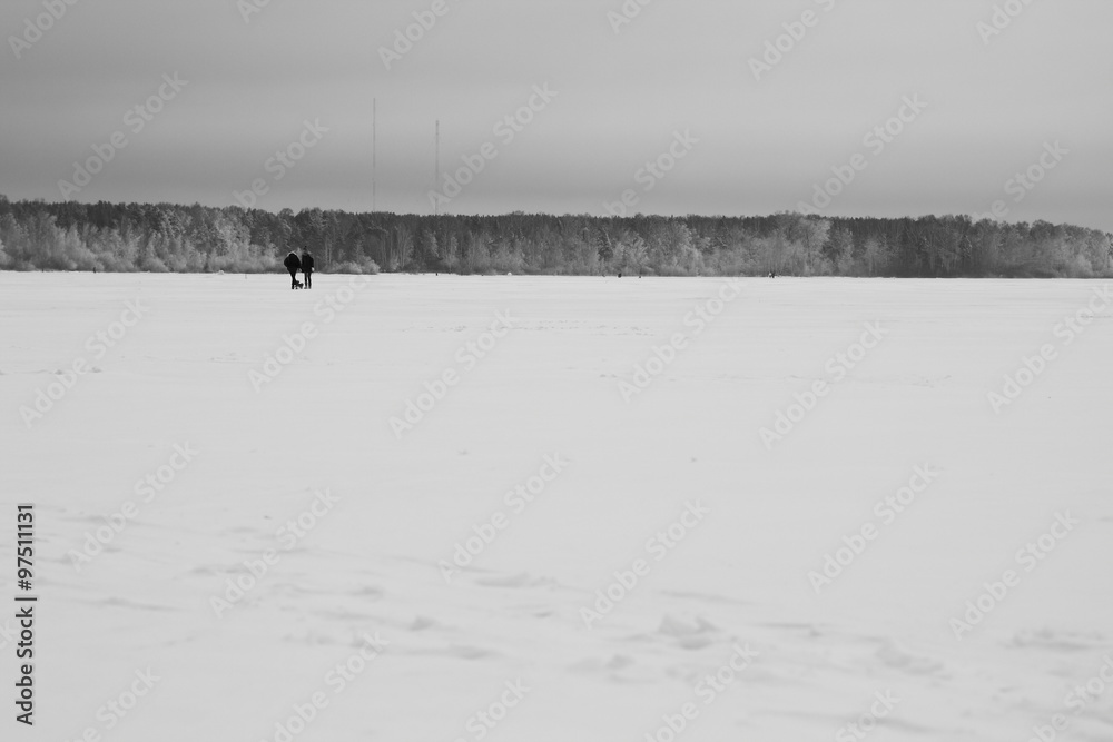 Fishermans on ice for fishing