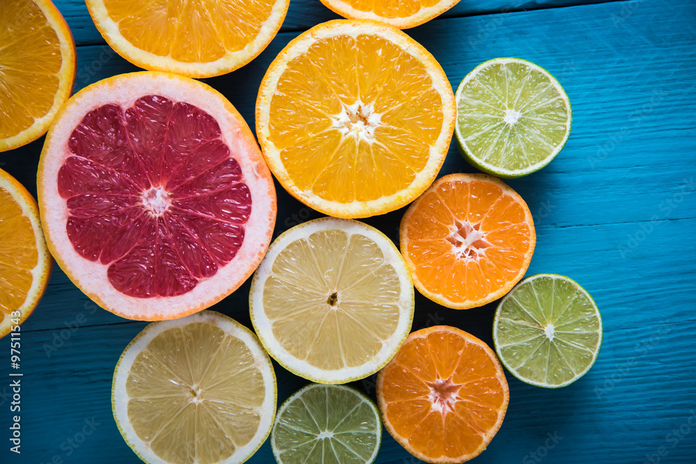fresh citrus half cut fruits overhead fresh citrus half cut fruits overhead