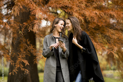 Pretty young women in the autumn park