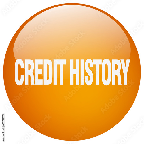 credit history orange round gel isolated push button