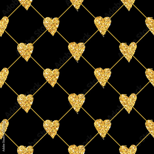 Golden Heart Glitter Background - seamless pattern