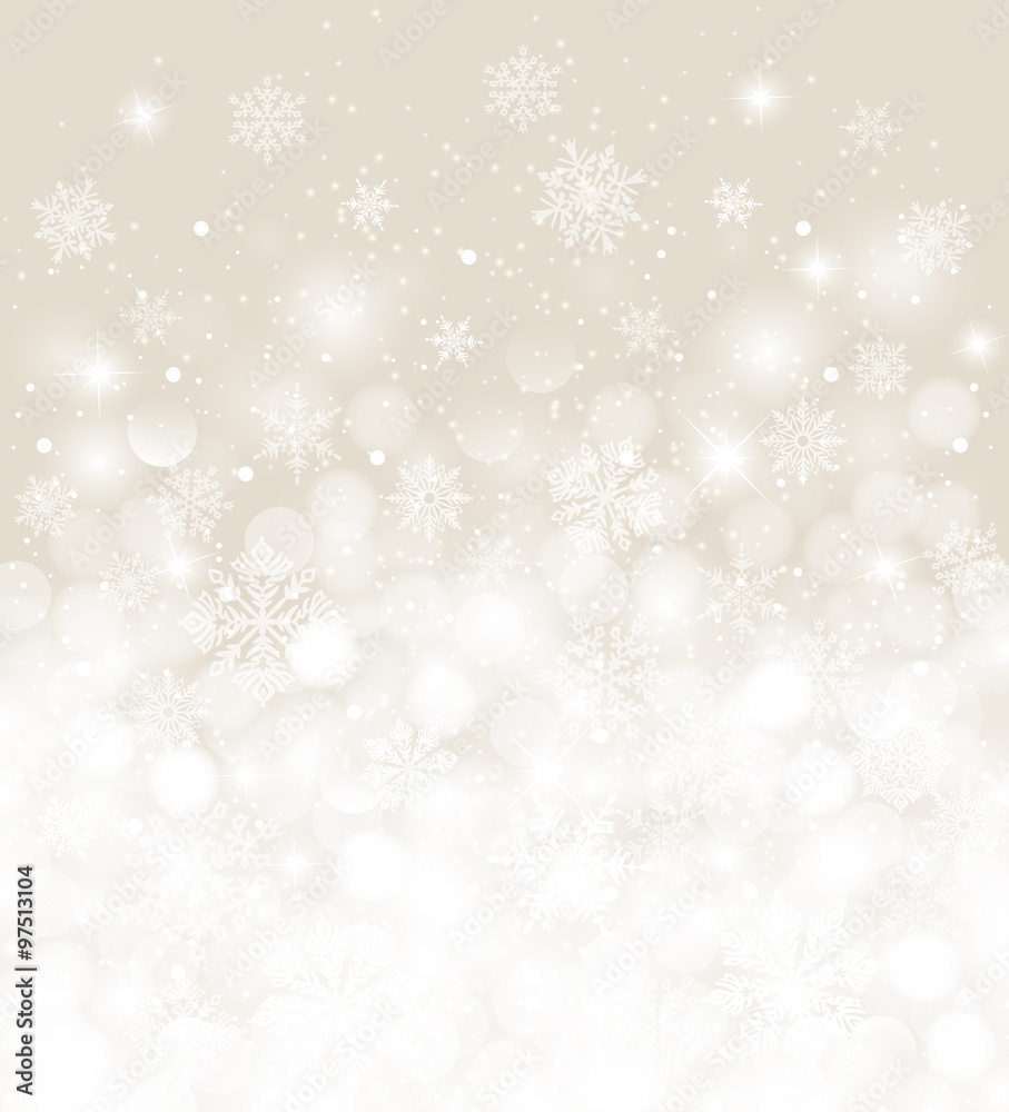 Fototapeta premium Holiday Christmas background blurred white with snowfall and copy space