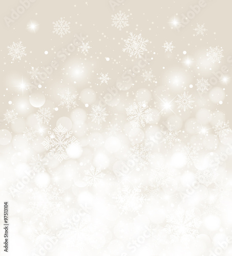 Holiday Christmas background blurred white with snowfall and copy space