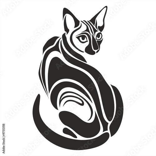 Egyptian Black cat dangerous looking vector graphic tattoo drawing
