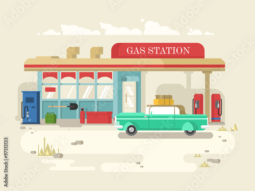 Gas stantion retro flat design
