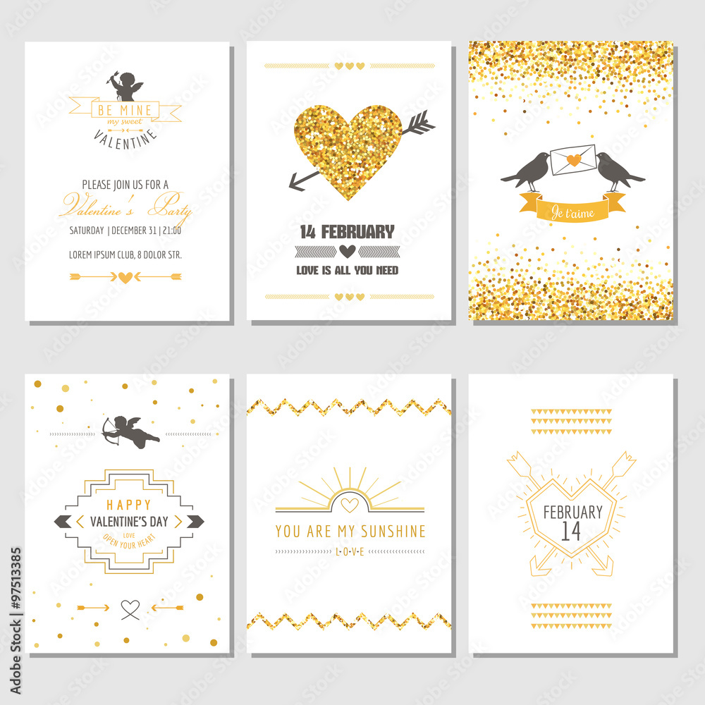 Set of Love Cards - Wedding, Valentine's Day, Invitation