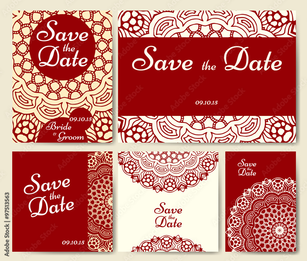 Wedding card collection with mandala. Template of invitation card. Decorative greeting invitaion design with vintage Islam, arabic, indian matifs. Wedding card collection with mandala. Template of invitation card. Decorative greeting invitaion design with vintage Islam, arabic, indian matifs.