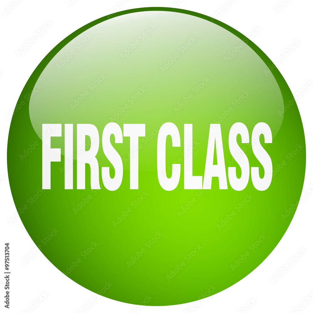 first class green round gel isolated push button