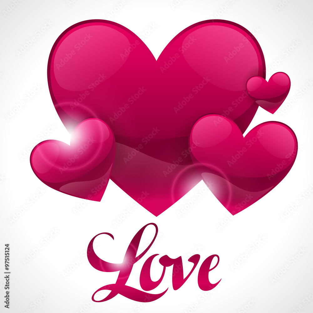 Valentine day background with word love and hearts. Design greeting cards, banners. Concept for wedding invitation