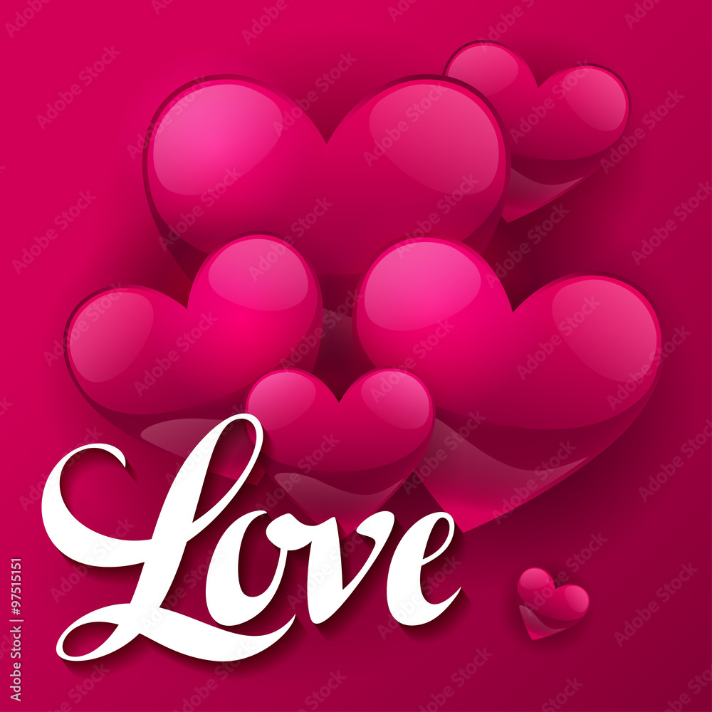 Valentine day background with word love and hearts. Design greeting cards, banners. Concept for wedding invitation