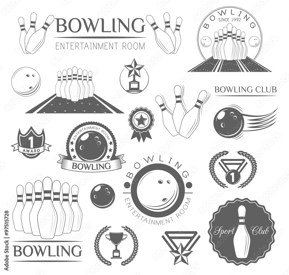 Bowling Icons Set. Vector Illustration