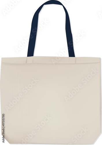 Realistic white tote bag with black handles for your design. Vector isolated